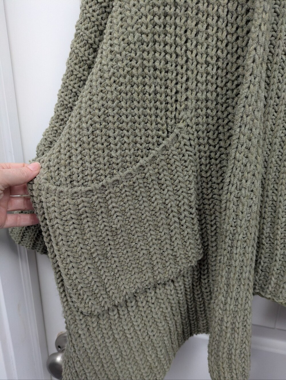 POL Olive Green Chunky Knit Open Cardigan Fits Sm-XL - Picture 6 of 8